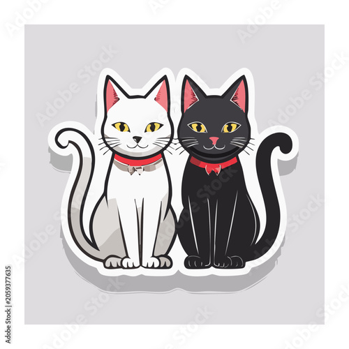 Illustration of White and Black Cartoon Cats Side by Side