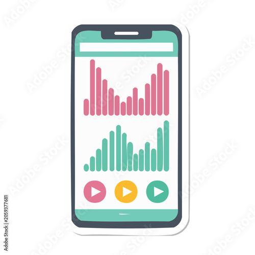 Smartphone with colorful bar charts in flat design