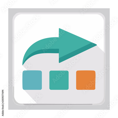 Teal arrow icon with colored squares on white background