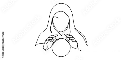 Canvas-taulu Fortune teller with crystal ball continuous line drawing