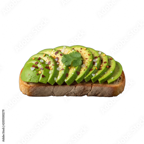 Sourdough toast with sliced avocado and chili flakes