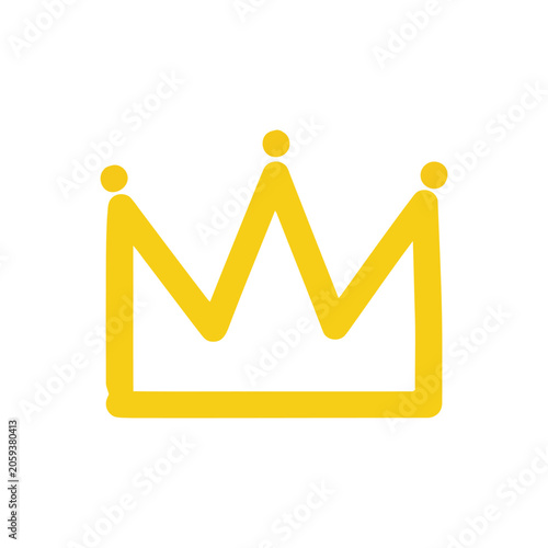 A simple yellow crown with three points and rounded tips, drawn in a minimalist line style isolated on a plain white background, for web