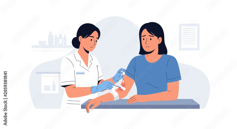 Fototapeta premium Nurse Administering Injection to Worried Patient in Clinic