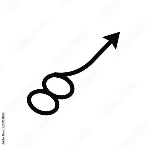 A black hand-drawn arrow with a looped tail, isolated on a white background, simple style for pointing directions