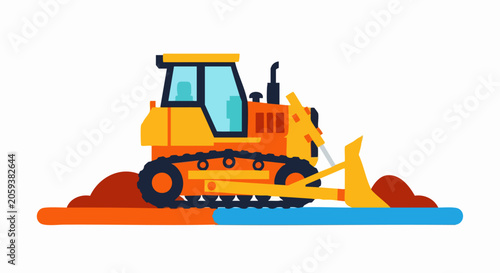 Heavy duty yellow bulldozer construction vehicle pushing dirt.