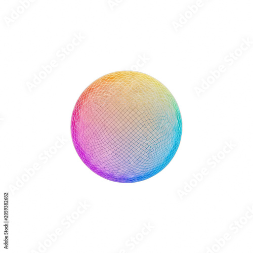 Abstract iridescent sphere with wireframe mesh grid