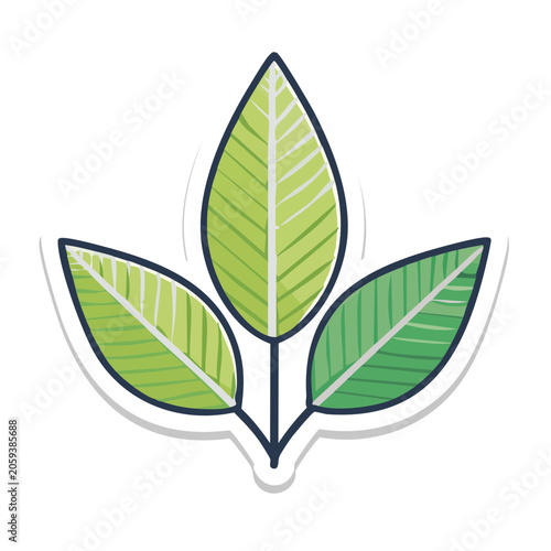 Three Green Leaves Icon on Transparent Background