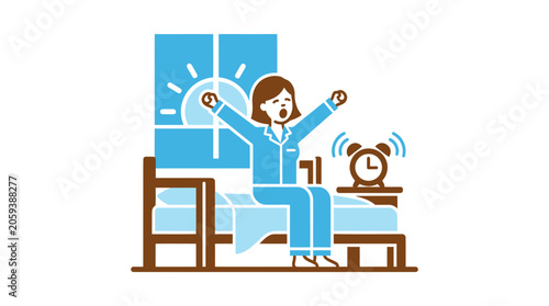 Woman Waking Up and Stretching Vector Illustration