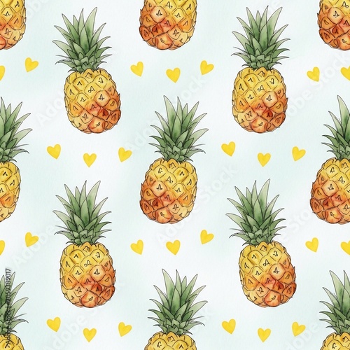 Vibrant Pineapple Pattern: Sunny Yellow Hearts & Tropical Texture