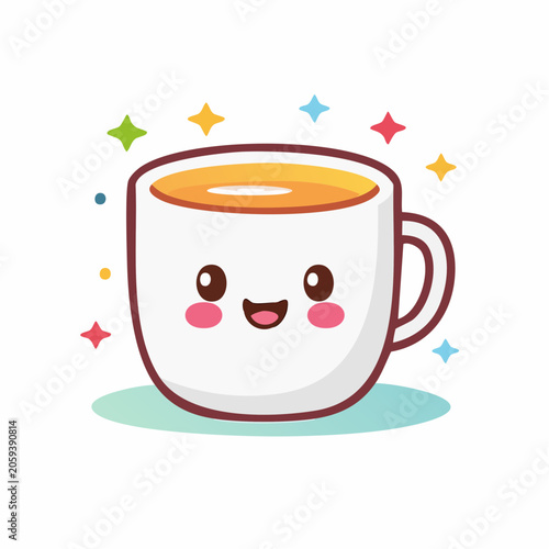 Cute Kawaii Coffee Cup Character with Smiling Face