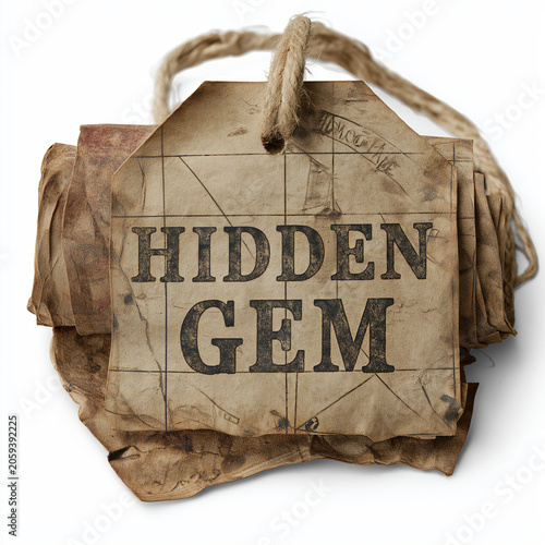 Vintage Rustic Paper Tag Label Featuring The Concept Of A Hidden Gem For Discovery And Rare Finds