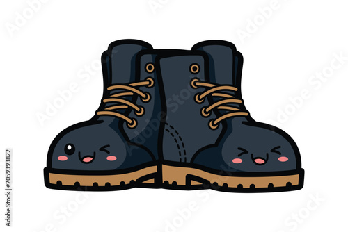 Billede på lærred Cute work boots icon with smiling faces and detailed lace design