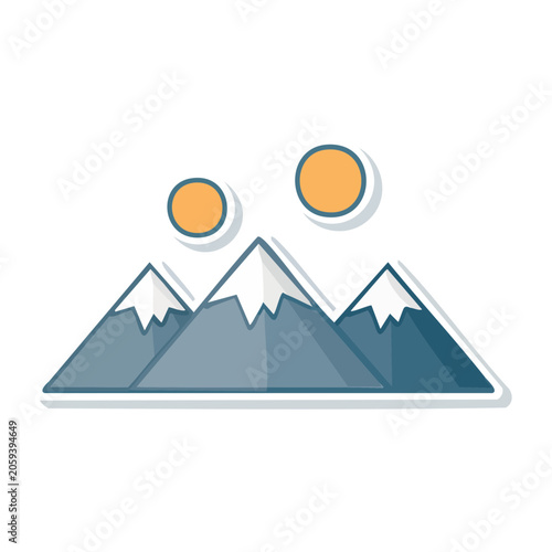 Flat design mountain range icon with suns