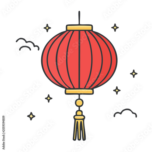 Red Paper Lantern with Tassel and Stars