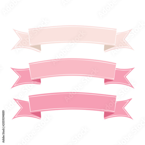 Three Pink Ribbon Banners in Flat Design