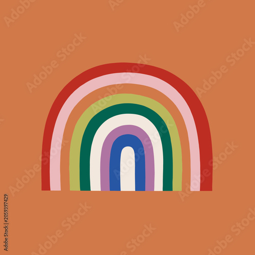 Vibrant rainbow graphic with many colors on orange background