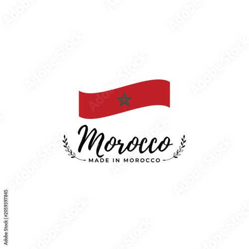 Quadro su tela Waving moroccan flag with script lettering on white background