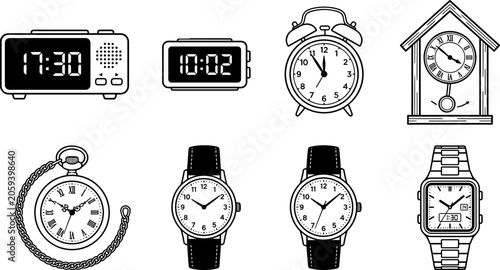 Quadro su tela Clock and Watch Collection Featuring Digital Analog Pocket Alarm and Wall Timepi
