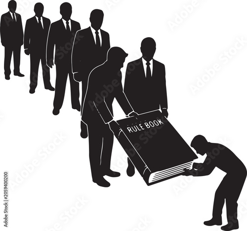 Fotografie Black Solid Top Executive Handing Rulebook Silhouettes Set of Six on White Backg