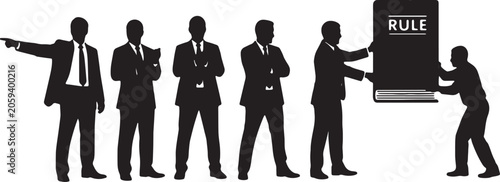 Photos Black Solid Top Executive Handing Rulebook Silhouettes Set of Six on White Backg