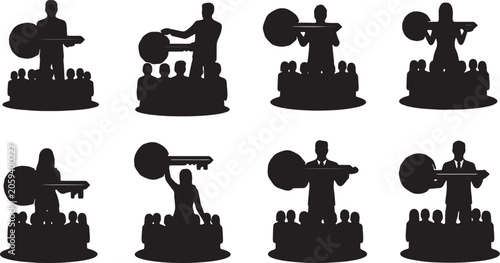 Photos Black Solid Top Leader Holding Key Silhouettes Set of Six on White Background