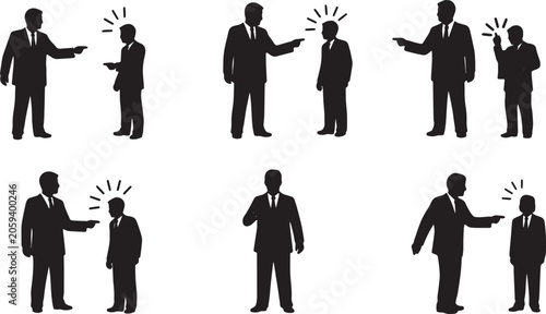 Foto Black Solid Top Leader Pointing Finger Blame Silhouettes Set of Six on White Bac