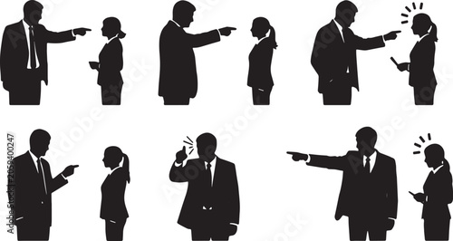 Canvastavla Black Solid Top Leader Pointing Finger Blame Silhouettes Set of Six on White Bac