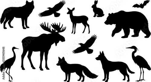 Photography Wildlife Animal Silhouette Collection Featuring Bear Wolf Fox Moose Deer Birds a