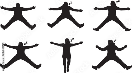 Foto Black Solid Starfish Back Sleeping Silhouettes Set of Six on White Background
