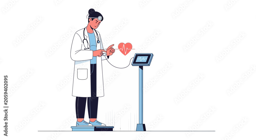 Fototapeta premium Doctor Performing Heart EKG Monitoring with Electrocardiogram Machine and Heartbeat Icon