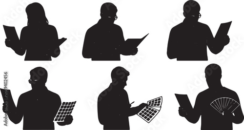 Slika na platnu Black Solid Virtual Consultant Pointing Finger Webcam Silhouettes Set of Six on