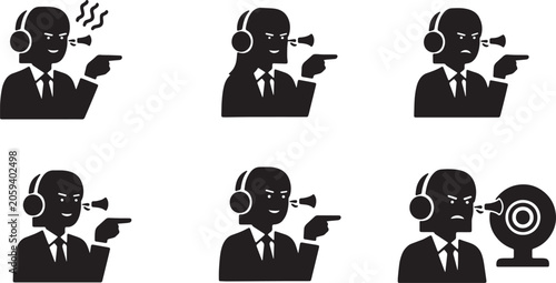 Foto Black Solid Virtual Consultant Pointing Finger Webcam Silhouettes Set of Six on