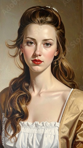 Young Woman Portrait with Elegant Hair and Classic Attire