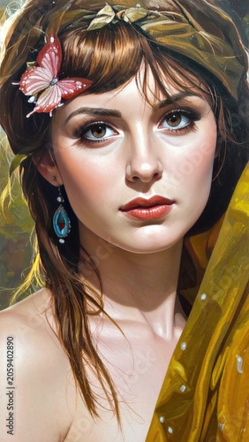 Young Woman with Butterfly Hair Accessory and Jewelry in Artistic Portrait