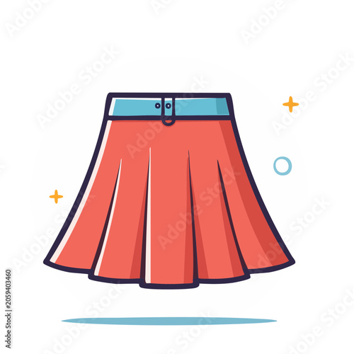 Red pleated skirt with light blue waistband illustration