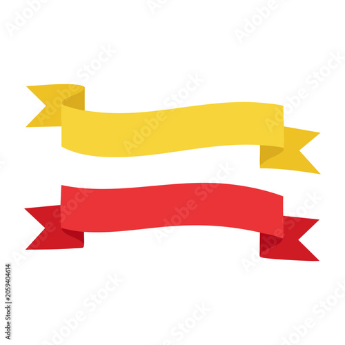 Yellow and Red Ribbon Banners on Transparent Background