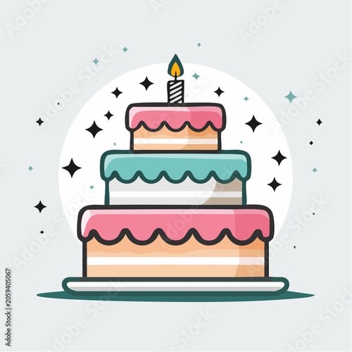 Three Tier Birthday Cake with Candle