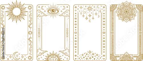 Принти на полотні Mystical Tarot Card Frame Border Vector Set with Gold Esoteric Sunburst All Seei