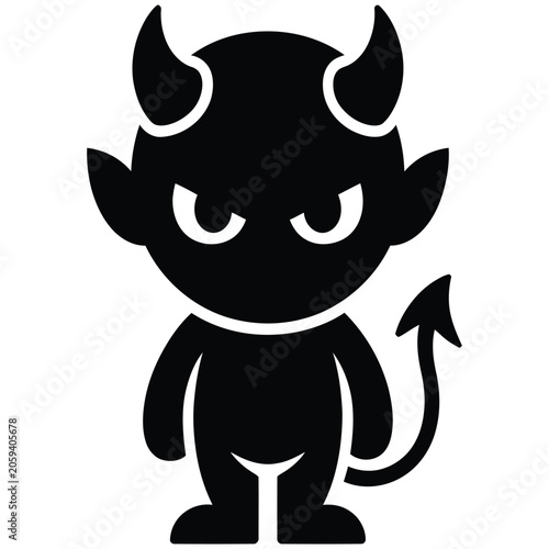 Red Devil Cartoon Character Vector Illustration with Horns on White Background