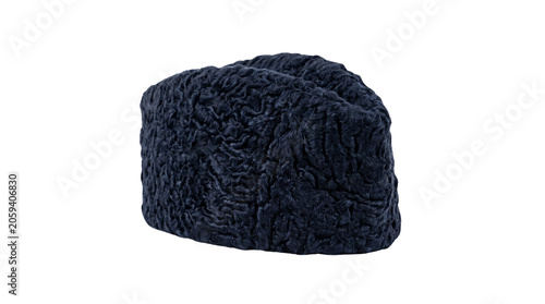 Traditional black karakul hat with curly wool texture, authentic astrakhan fur cap for men, vintage central asian headwear, ethnic winter fashion accessory isolated PNG with Transparent