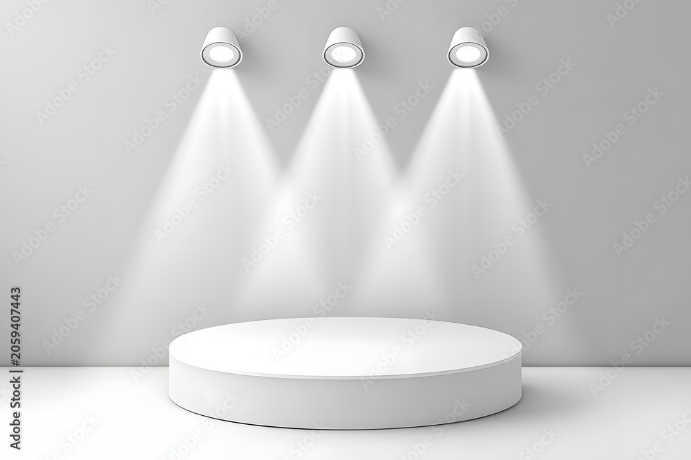Obraz premium 3D of white display podium for cosmetics. Studio podium vector background illustration.