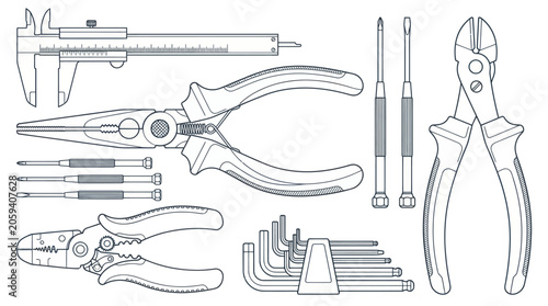 Hand Tools Outline Icon Set