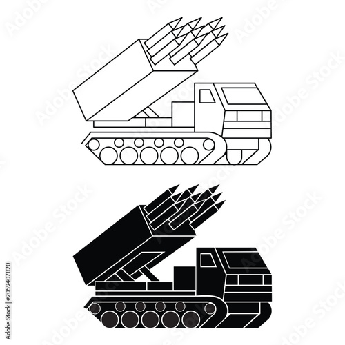 Fotografia Rocket launcher missile truck vector icon