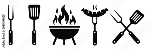 Принти на полотні Barbecue tools silhouette icon set, black grill equipment symbols