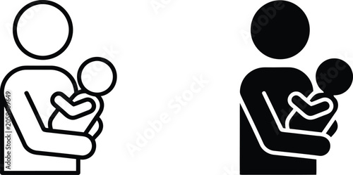 Mother holding newborn baby icon in outline and solid vector styles