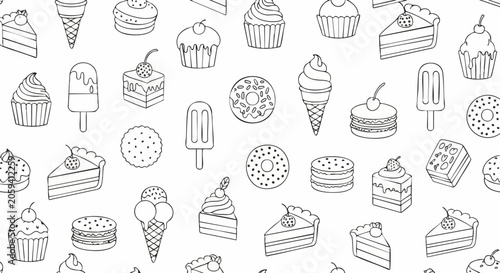 Hand drawn doodle dessert pattern.