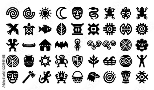 Traditional Taino Solid Symbol Collection Indigenous Caribbean Vector Icons
