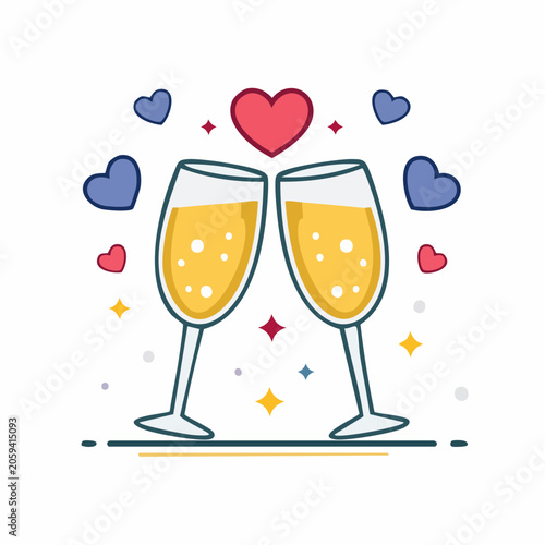 Champagne Toast with Hearts and Stars