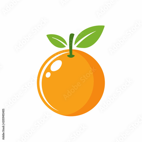 Stylized Orange Fruit Icon with Green Leaves