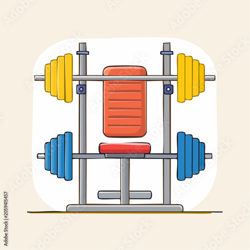 Weight Bench with Barbell and Weights